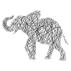 Silhouette elephant with messy straight lines vector illustration isolated on white background