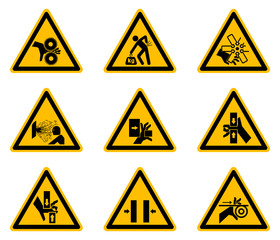 Triangular Warning Hazard Symbols labels On White Background,Vector Illustration