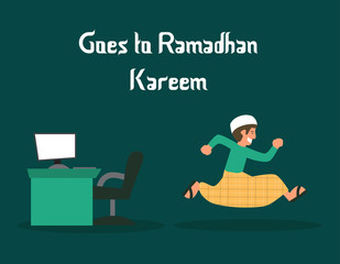Ramadan Kareem Illustration man leave his job to pray Going to ramadhan kareem