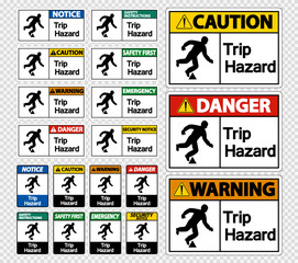 Set Trip Hazard Symbol Sign on transparent background