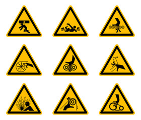 Triangular Warning Hazard Symbols labels On White Background,Vector Illustration