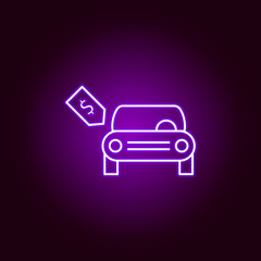 brand new car dollar tag outline icon in neon style. Elements of car repair illustration in neon style icon. Signs and symbols can be used for web, logo, mobile app, UI, UX