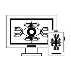 artifical intelligence icons concept cartoon in black and white