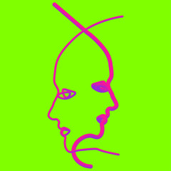 Abstract faces in line. In neon style