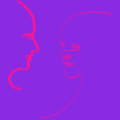 Abstract faces in line. In neon style