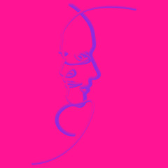 Abstract faces in line. In neon style