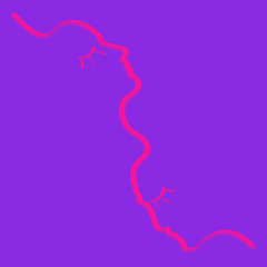 Abstract faces in line. In neon style