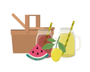 picnic basket with refreshing drink for summer