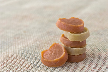 Pieces of candy made with sweet potatoes and pumpkin