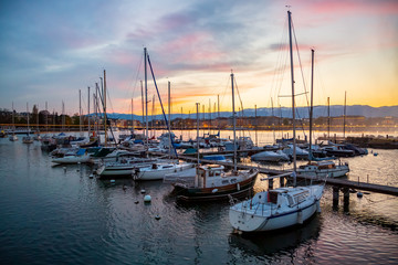 Sailing boats in Geneva City port