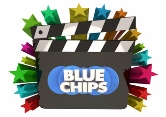 Naklejka premium Blue Chips Top Goals Priorities Movie Film Clapper Clapboard 3d Illustration