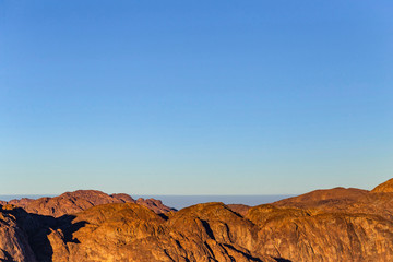 Egypt. Mount Sinai in the morning at sunrise. (Mount Horeb, Gabal Musa, Moses Mount). Pilgrimage place and famous touristic destination.