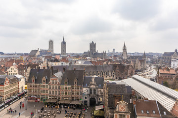 Obraz premium Ghent, Belgium - APRIL 6, 2019: View from the top of the city Ghent