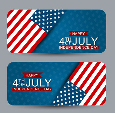 4th of July United States national Independence Day celebration banner set with American flag for a website header or advertisement