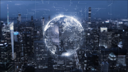 Global information technology of internet of things IOT big data network - 3D render