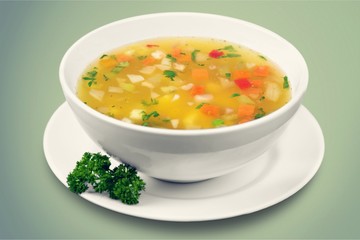 Vegetable soup on a desk