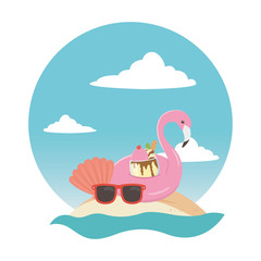 Flamingo float and summer icon set design