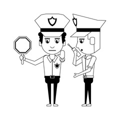 policemen working avatar cartoon character in black and white