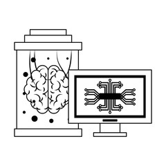 artifical intelligence icons concept cartoon in black and white