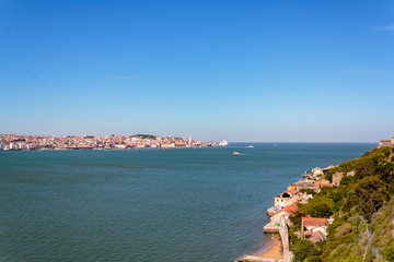 Fototapeta na wymiar Aerial view of Lisbon and Lisbon south bay