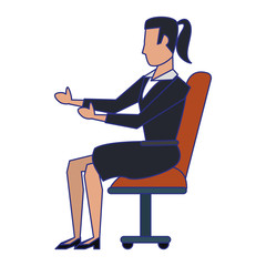 business woman avatar cartoon character blue lines