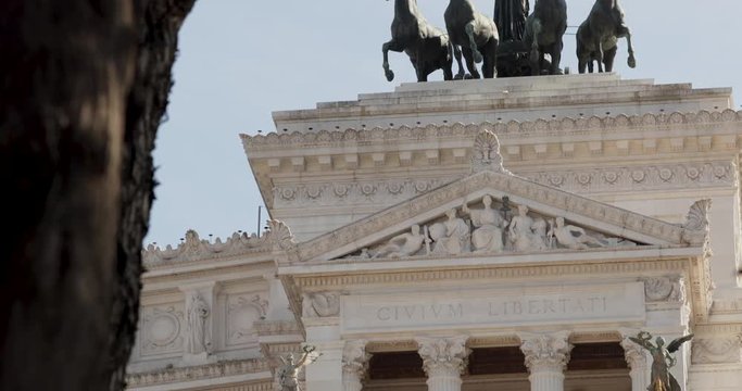Descending view of the statue on the right side of the Altare della Patria in Rome