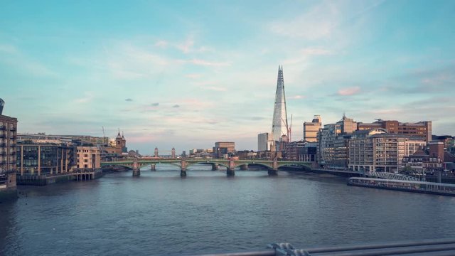 hyper lapse of sunset, London skyline from Millennium bridge, UK