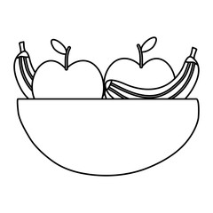 dish with bananas and apples