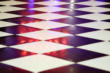 black and white tiles on the floor.