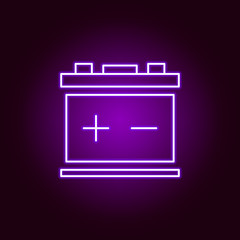 battery car outline icon in neon style. Elements of car repair illustration in neon style icon. Signs and symbols can be used for web, logo, mobile app, UI, UX