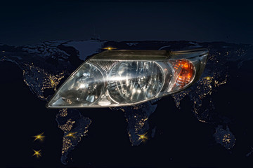 Car headlight, techno led technology, isolated from white background, cliping part