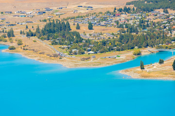 View of Lake Tekapo and cityscape at South island  New Zealand