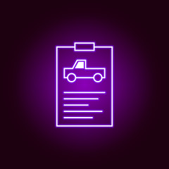report car information outline icon in neon style. Elements of car repair illustration in neon style icon. Signs and symbols can be used for web, logo, mobile app, UI, UX