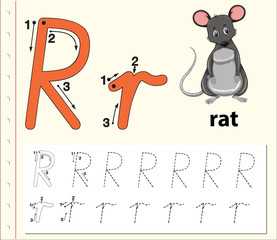 Letter R tracing alphabet worksheets