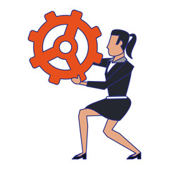 business woman avatar cartoon character blue lines
