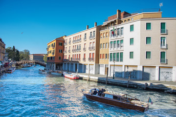 buildings, boats and canals in Venice,Italy, 2019