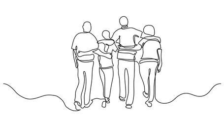 continuous line drawing of friends hugging each other