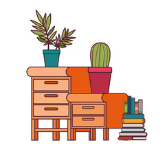 wooden drawer with stack of books in white background
