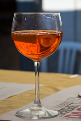Close up of a glass of aperol spritz cocktail