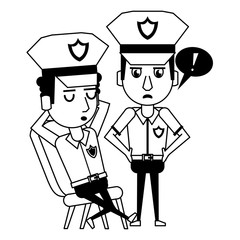 policemen working avatar cartoon character in black and white