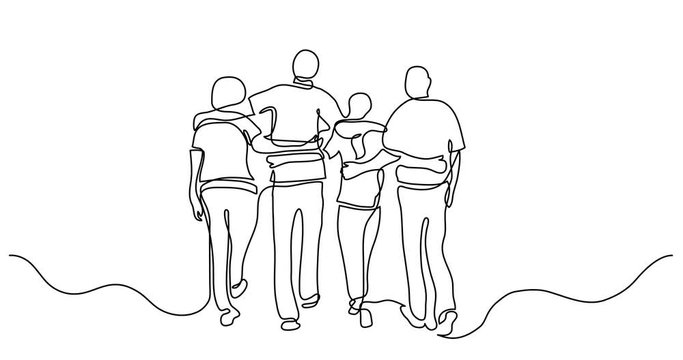 Self Drawing Line Animation Of Friends Hugging Each Other