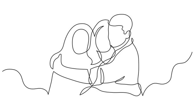 Self drawing line animation of three friends hugging each other