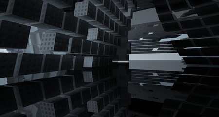 Obraz premium Abstract white and black interior multilevel public space with window. 3D illustration and rendering.