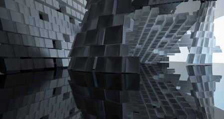 Obraz premium Abstract white and black interior multilevel public space with window. 3D illustration and rendering.