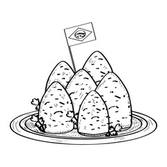 Isolated coxinhas with a flag of Brazil. Traditional brazilian food - Outline Vector