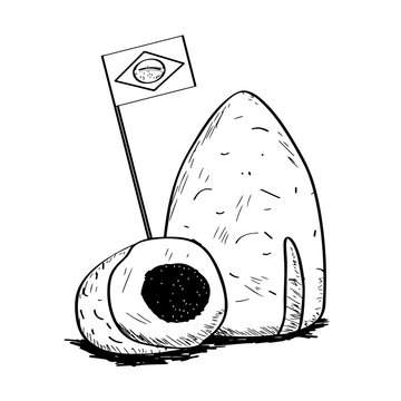 Pastei de queijo with a flag of Brazil. Traditional brazilian food - Outline Vector