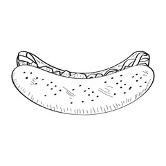 Isolated hot dog on a white background. Fast food - Outline Vector