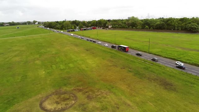 Aerial shot of the hi-way beside the field