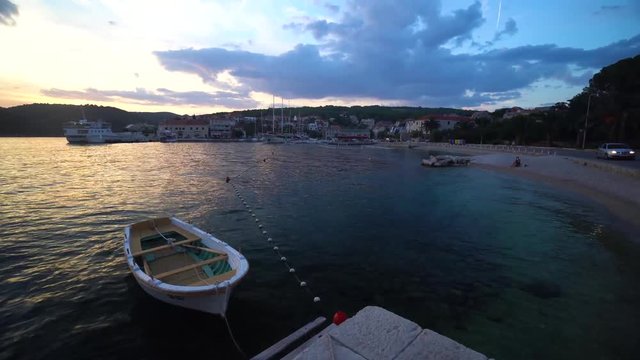 Time lapse during sunset with a ship in the background in Sumartin Brac Island Croatia