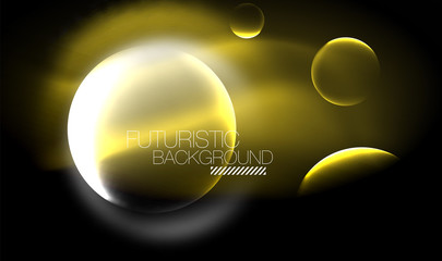 Blurred neon glowing round shapes, abstract circles and lights